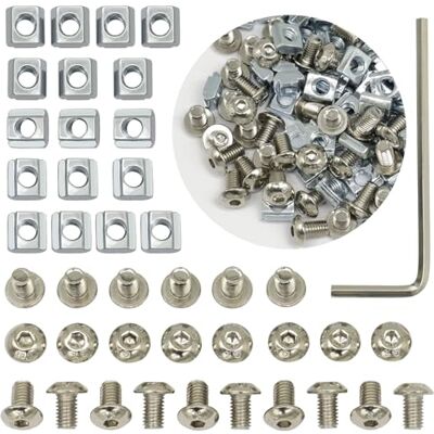 VICHSAMWY Kit de 150 tornillos y tuercas para conector de soporte Conrner de la serie 2020, 150 tuercas T + 150 tornillos de cabeza hexagonal x 8 mm para accesorios de perfil de aluminio () VICHSAMWY Kit de 150 tornillos y tuercas para conector de soporte Conrner de la serie 2020, 150 tuercas T + 150 tornillos de cabeza hexagonal x 8 mm para accesorios de perfil de aluminio ()