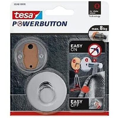 tesa Powerbutton Gancho Adhesivo Redondo Montaje sin Taladrar Fijación Extrafuerte con soporte hasta 8 kg Tecnología Powerbutton 48 x 49 x 49 mm Cromado tesa Powerbutton Gancho Adhesivo Redondo Montaje sin Taladrar Fijación Extrafuerte con soporte hasta 8 kg Tecnología Powerbutton 48 x 49 x 49 mm Cromado