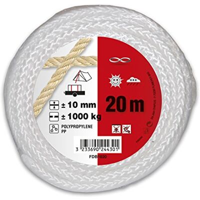 Chapuis – Cuerda de polipropileno trenzado (– Resistencia a la rotura indicative 1 T – diámetro 10 mm – longitud 20 m – blanco Chapuis – Cuerda de polipropileno trenzado (– Resistencia a la rotura indicative 1 T – diámetro 10 mm – longitud 20 m – blanco