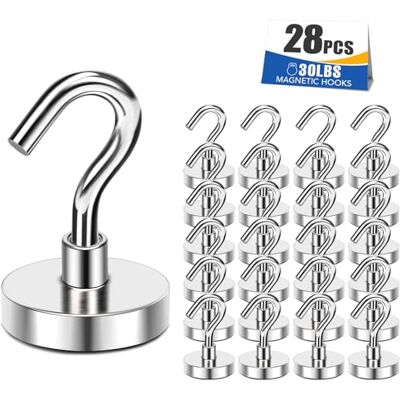 MIKEDE Ganchos magnéticos de 22 libras, perfectos para crucero, parrilla, toalla, colgar en interiores, hogar, cocina, lugar de trabajo, oficina y garaje, paquete de 28 MIKEDE Ganchos magnéticos de 22 libras, perfectos para crucero, parrilla, toalla, colgar en interiores, hogar, cocina, lugar de trabajo, oficina y garaje, paquete de 28