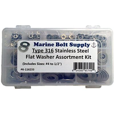 Marine Bolt Supply Tipo Perno en forma de Kit de soporte de Surtido de arandelas de acero inoxidable 316 Marine Supply 6 – 116233 Marine Bolt Supply Tipo Perno en forma de Kit de soporte de Surtido de arandelas de acero inoxidable 316 Marine Supply 6 – 116233