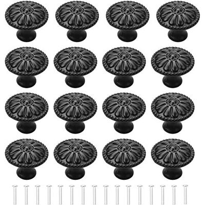 YEYIT 16 piezas Negro Pomo de armario redondo 30 mm pomos y tiradores,Patrón de flor de aleación de aluminio perillas de gabinete vintage con tornillos YEYIT 16 piezas Negro Pomo de armario redondo 30 mm pomos y tiradores,Patrón de flor de aleación de aluminio perillas de gabinete vintage con tornillos