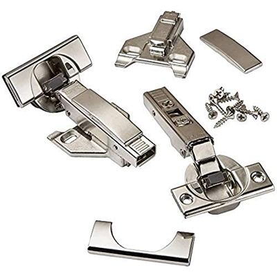 Blum OTION Bisagras de cierre suave, 110 grados, cierre automático, marco frontal con placas de montaje y placas de cubierta de bisagra (superposición de 1/2 a 3/4 pulgadas, premium, paquete de Blum OTION Bisagras de cierre suave, 110 grados, cierre automático, marco frontal con placas de montaje y placas de cubierta de bisagra (superposición de 1/2 a 3/4 pulgadas, premium, paquete de