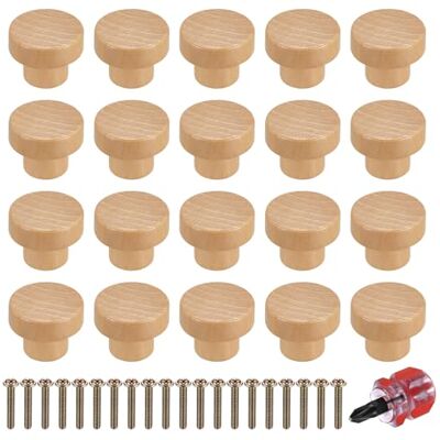 Heozhuyi 20 Piezas Pomos y Tiradores de Madera Redondos, Tiradores y Pomos Perillas de Madera de Puerta para Cajones Armarios Cocina Dormitorio Aparador (35X26MM) Heozhuyi 20 Piezas Pomos y Tiradores de Madera Redondos, Tiradores y Pomos Perillas de Madera de Puerta para Cajones Armarios Cocina Dormitorio Aparador (35X26MM)