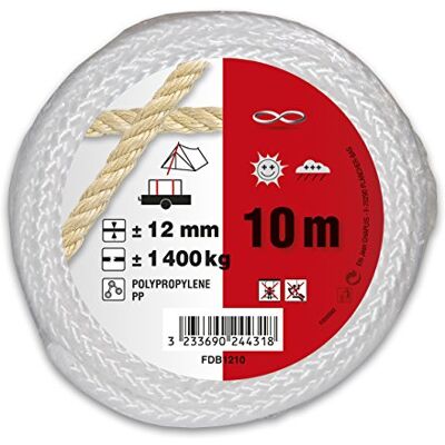 Chapuis – Cuerda de polipropileno trenzado (– Resistencia a la rotura indicative 1, 4 T – diámetro 12 mm – longitud 10 m – blanco Chapuis – Cuerda de polipropileno trenzado (– Resistencia a la rotura indicative 1, 4 T – diámetro 12 mm – longitud 10 m – blanco