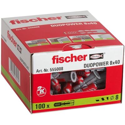 fischer Tacos DuoPower tacos para aire acondicionado, Tacos para pared, Tacos universales, Tacos para hormigón, Gris, 8x40 (Caja 100 tacos) fischer Tacos DuoPower tacos para aire acondicionado, Tacos para pared, Tacos universales, Tacos para hormigón, Gris, 8x40 (Caja 100 tacos)