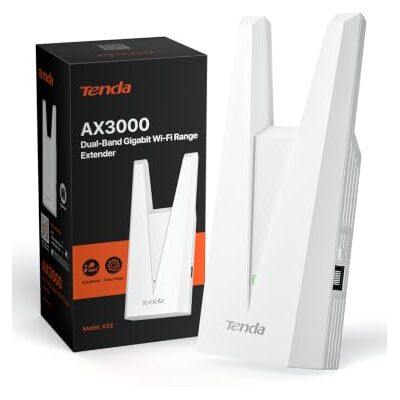 Tenda A33 Repetidor WiFi 6 AX3000, Repetidor WiFi de Largo Alcance Doble Banda, WiFi Extender con EasyMesh y Puerto Gigabit, Amplificador Señal WiFi para Toda la Casa, Streaming 4K, Gaming y Teletraba Tenda A33 Repetidor WiFi 6 AX3000, Repetidor WiFi de Largo Alcance Doble Banda, WiFi Extender con EasyMesh y Puerto Gigabit, Amplificador Señal WiFi para Toda la Casa, Streaming 4K, Gaming y Teletraba