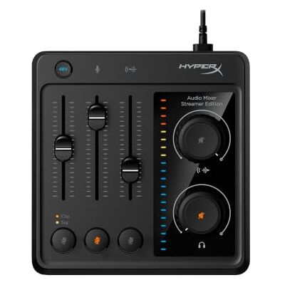 HyperX Audio Mixer Mezclador de audio para streaming, gaming, control de volumen, alimentación Phantom 48v, incluye cables XLR, USB, 3.5mm, Negro HyperX Audio Mixer Mezclador de audio para streaming, gaming, control de volumen, alimentación Phantom 48v, incluye cables XLR, USB, 3.5mm, Negro