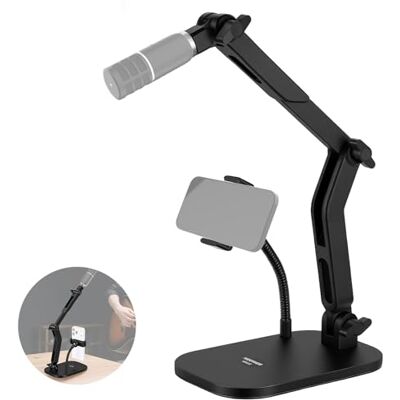 NEEWER Escritorio Micrófono Soporte con Phone Clamp & Brazo Flexible,Adjustable Table Top Mic Holder Mount con 1/4" a 5/8" Adaptador Compatible con Blue Yeti Razer Seiren Mini,Carga Máx 3.3lbs,MS022 NEEWER Escritorio Micrófono Soporte con Phone Clamp & Brazo Flexible,Adjustable Table Top Mic Holder Mount con 1/4" a 5/8" Adaptador Compatible con Blue Yeti Razer Seiren Mini,Carga Máx 3.3lbs,MS022
