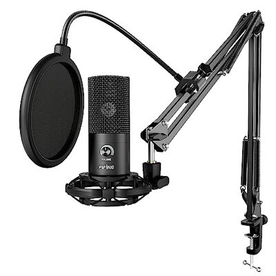 FIFINE Micrófono USB de Condensador para Estudio, Kit de Microfono Ordenador PC con Soporte de Brazo de Tijera Ajustable Soporte de Choque para Instrumentos Grabación Podcasting Youtube Gaming FIFINE Micrófono USB de Condensador para Estudio, Kit de Microfono Ordenador PC con Soporte de Brazo de Tijera Ajustable Soporte de Choque para Instrumentos Grabación Podcasting Youtube Gaming