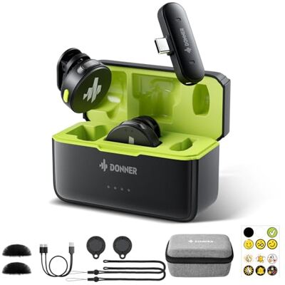Donner Micrófono Lavalier inalámbrico Tipo C para iPhone 15, micrófono de Solapa Plug-Play para iOS y Android con cancelación de Ruido, 305 m, 40 h, 48 KHz, 24 bits, Mini micrófono Profesional de Donner Micrófono Lavalier inalámbrico Tipo C para iPhone 15, micrófono de Solapa Plug-Play para iOS y Android con cancelación de Ruido, 305 m, 40 h, 48 KHz, 24 bits, Mini micrófono Profesional de