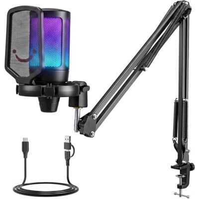 FIFINE Gaming Microfono para PC USB Typ-A/C, RGB Kit de Micrófono de Condensador para Ordenador PS4 PS5, con Botón de Silencio, Filtro Anti-Pop, Soporte de Choque, Soporte Microfono FIFINE Gaming Microfono para PC USB Typ-A/C, RGB Kit de Micrófono de Condensador para Ordenador PS4 PS5, con Botón de Silencio, Filtro Anti-Pop, Soporte de Choque, Soporte Microfono