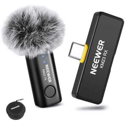 NEEWER Lavalier Sistema de micrófono inalámbrico, 1 receptor USB C con adaptador OTG y 1 transmisor de condensador omnidireccional con cancelación de ruido compatible con iPhone 16 Pro Max S24 Ultra NEEWER Lavalier Sistema de micrófono inalámbrico, 1 receptor USB C con adaptador OTG y 1 transmisor de condensador omnidireccional con cancelación de ruido compatible con iPhone 16 Pro Max S24 Ultra