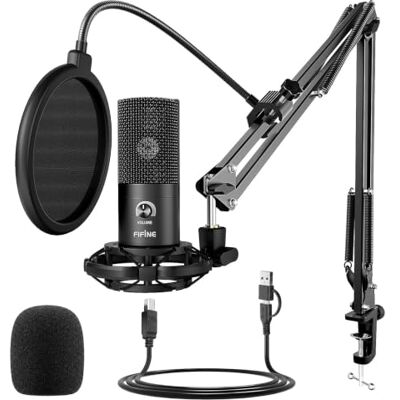 FIFINE Estudio, Kit de Microfono Ordenador PC con Soporte de Brazo de Tijera Ajustable Soporte de Choque para Instrumentos Grabación Podcasting Youtube Gaming FIFINE Estudio, Kit de Microfono Ordenador PC con Soporte de Brazo de Tijera Ajustable Soporte de Choque para Instrumentos Grabación Podcasting Youtube Gaming