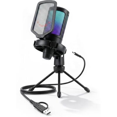 FIFINE Gaming Microfono para PC PS4 PS5, USB Typ-A/C Condensador Micrófono de Cardioide para Ordenador Podcast Streaming Studio, con RGB, Botón de Silencio, Trípode, Filtro Anti-Pop, Soporte de Choque FIFINE Gaming Microfono para PC PS4 PS5, USB Typ-A/C Condensador Micrófono de Cardioide para Ordenador Podcast Streaming Studio, con RGB, Botón de Silencio, Trípode, Filtro Anti-Pop, Soporte de Choque