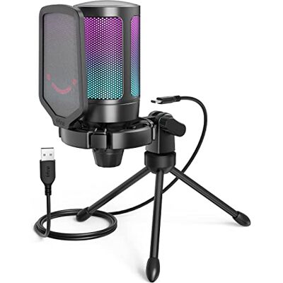 FIFINE Gaming Microfono para PC PS4 PS5, USB Condensador Micrófono de Cardioide para Ordenador Podcast Streaming Studio, con RGB, Botón de Silencio, Trípode, Filtro Anti-Pop, Soporte de Choque FIFINE Gaming Microfono para PC PS4 PS5, USB Condensador Micrófono de Cardioide para Ordenador Podcast Streaming Studio, con RGB, Botón de Silencio, Trípode, Filtro Anti-Pop, Soporte de Choque