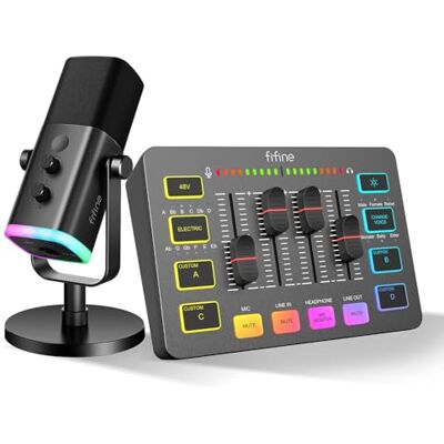 FIFINE XLR Streaming Micrófono Dinámico de Podcast, Mezclador de Audio, RGB Streaming Gaming Audio Mixer PC con Interfaz de XLR (AM8 + SC3) FIFINE XLR Streaming Micrófono Dinámico de Podcast, Mezclador de Audio, RGB Streaming Gaming Audio Mixer PC con Interfaz de XLR (AM8 + SC3)