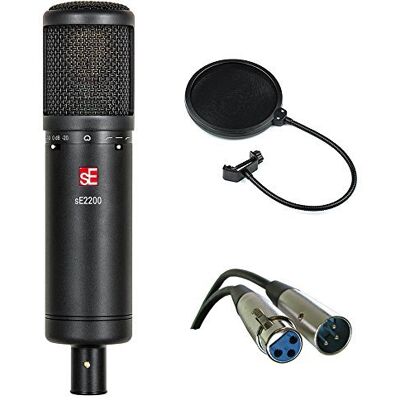 SE Electronics sE2200 Micrófono cardioide de condensador de estudio con paquete de aislamiento más cable XLR-XLR y filtro pop SE Electronics sE2200 Micrófono cardioide de condensador de estudio con paquete de aislamiento más cable XLR-XLR y filtro pop