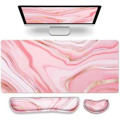 Gimars 3 en 1 Alfombrilla Ratón XXL Reposamuñecas Teclado & Ratón Ergonómico, 800x304mm Alfombrilla Escritorio, Mouse Pad Tapete Rato Espuma con Memoria Reposa Muñecas para Office Home, Oro Rosa Gimars 3 en 1 Alfombrilla Ratón XXL Reposamuñecas Teclado & Ratón Ergonómico, 800x304mm Alfombrilla Escritorio, Mouse Pad Tapete Rato Espuma con Memoria Reposa Muñecas para Office Home, Oro Rosa