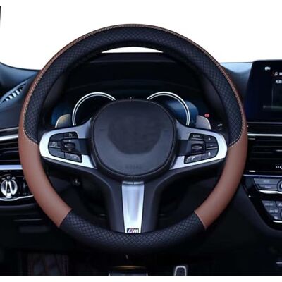 SHIAWASENA Funda para Volante de automóvil, de Cuero, Ajuste Universal de 15 Pulgadas, Antideslizante y sin Olor (Negro y marrón) SHIAWASENA Funda para Volante de automóvil, de Cuero, Ajuste Universal de 15 Pulgadas, Antideslizante y sin Olor (Negro y marrón)