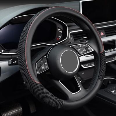KAFEEK Funda Universal para Volante, 15 Pulgadas, Microfibra de Piel de Viscosa, Transpirable, Antideslizante, cálida en Invierno y Fresca en Verano, Color Negro KAFEEK Funda Universal para Volante, 15 Pulgadas, Microfibra de Piel de Viscosa, Transpirable, Antideslizante, cálida en Invierno y Fresca en Verano, Color Negro