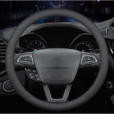 HAOTULE Funda Universal para Volante de Coche de Piel de napa, 15 Pulgadas, Color Negro HAOTULE Funda Universal para Volante de Coche de Piel de napa, 15 Pulgadas, Color Negro
