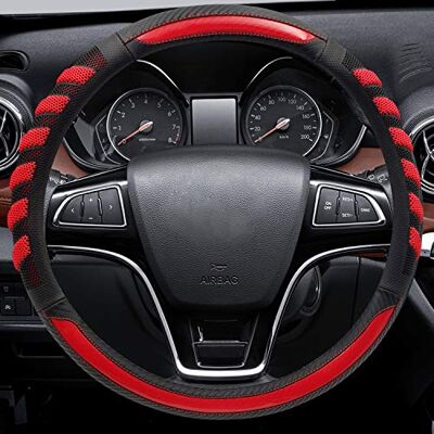 NICEASY Funda para Volante de Piel Color Rojo Oscuro, Color Negro, Ajuste Universal para Volante de 14.5 a 15.25 Pulgadas NICEASY Funda para Volante de Piel Color Rojo Oscuro, Color Negro, Ajuste Universal para Volante de 14.5 a 15.25 Pulgadas