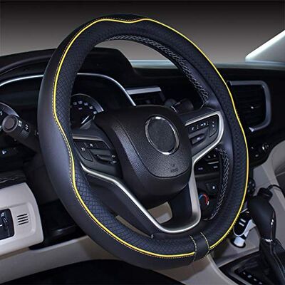 Mayco Bell Funda para Volante de tamaño pequeño, Antideslizante, Segura, Suave, Transpirable, Duradera, Envolvente Completa, Piel de Microfibra de Agarre cómodo (14-14.2 Pulgadas, Negro Amarillo) Mayco Bell Funda para Volante de tamaño pequeño, Antideslizante, Segura, Suave, Transpirable, Duradera, Envolvente Completa, Piel de Microfibra de Agarre cómodo (14-14.2 Pulgadas, Negro Amarillo)