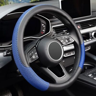 KAFEEK Funda Universal para Volante, 15 Pulgadas, Microfibra de Piel de Viscosa, Transpirable, Antideslizante, cálida en Invierno y Fresca en Verano, Negro y Azul KAFEEK Funda Universal para Volante, 15 Pulgadas, Microfibra de Piel de Viscosa, Transpirable, Antideslizante, cálida en Invierno y Fresca en Verano, Negro y Azul