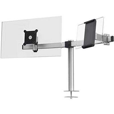 Durable Soporte de mesa Pro para 1 monitor de 21-27" y 1 tableta de 7-13", con paso de mesa, giratorio en 360°, inclinable, ajustable en altura, , plata Durable Soporte de mesa Pro para 1 monitor de 21-27" y 1 tableta de 7-13", con paso de mesa, giratorio en 360°, inclinable, ajustable en altura, , plata