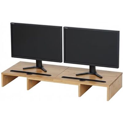 Relaxdays Soporte para 2 monitores Ajustable, Bandeja de bambú ergonómica, Ancho 74-105 cm, Natural Relaxdays Soporte para 2 monitores Ajustable, Bandeja de bambú ergonómica, Ancho 74-105 cm, Natural