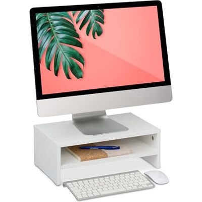 Relaxdays Soporte Monitor con Compartimento, , Elevador Pantalla Ordenador para Escritorio, 14 x 40 x 23,5 cm, Blanco Relaxdays Soporte Monitor con Compartimento, , Elevador Pantalla Ordenador para Escritorio, 14 x 40 x 23,5 cm, Blanco