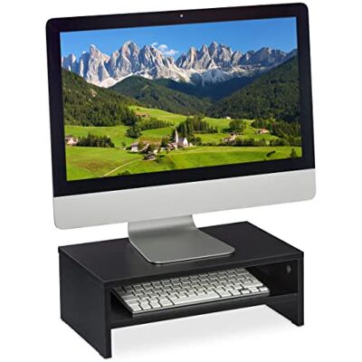 Relaxdays Soporte Monitor, Elevador Pantalla con Balda, 14 x 40 x 23,5 cm, Escritorio, Oficina y Teletrabajo, Negro Relaxdays Soporte Monitor, Elevador Pantalla con Balda, 14 x 40 x 23,5 cm, Escritorio, Oficina y Teletrabajo, Negro