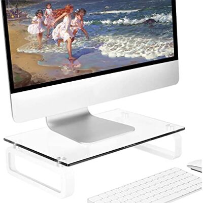 Hemudu Soporte transparente para monitor de ordenador Soporte de sobremesa multimedios para TV LCD de pantalla plana, ordenador portátil/portátil/Xbox One, con cristal templado y patas de metal, P Hemudu Soporte transparente para monitor de ordenador Soporte de sobremesa multimedios para TV LCD de pantalla plana, ordenador portátil/portátil/Xbox One, con cristal templado y patas de metal, P