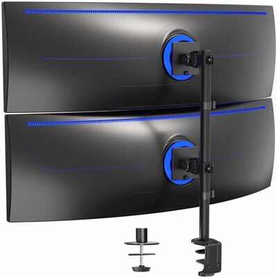 VIVO Soporte de escritorio para monitor ultra ancho apilado verticalmente dual para pantallas ultraanchas de hasta 49 pulgadas, soporte ajustable extra alto y resistente que soporta 44 libras por VIVO Soporte de escritorio para monitor ultra ancho apilado verticalmente dual para pantallas ultraanchas de hasta 49 pulgadas, soporte ajustable extra alto y resistente que soporta 44 libras por