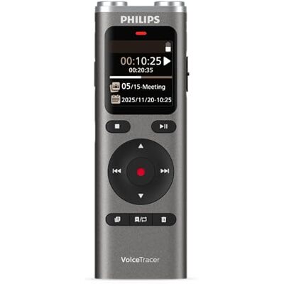 Philips VoiceTracer, grabadora de Audio, 8 GB, MP3, estéreo, batería Recargable de polímero de Litio. Sembly AI para reconocimiento de Voz multialtavoz, creación de resúmenes, actas de Philips VoiceTracer, grabadora de Audio, 8 GB, MP3, estéreo, batería Recargable de polímero de Litio. Sembly AI para reconocimiento de Voz multialtavoz, creación de resúmenes, actas de