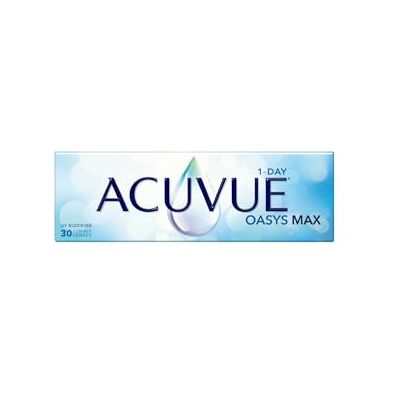 Acuvue Oasys Max 1-Day Lentes diarias con tecnología TearStable y filtro de luz OptiBlue, -10.00 dpt, diámetro 14.3 mm, 30 unidades, adición, curva base 8.5 mm Acuvue Oasys Max 1-Day Lentes diarias con tecnología TearStable y filtro de luz OptiBlue, -10.00 dpt, diámetro 14.3 mm, 30 unidades, adición, curva base 8.5 mm