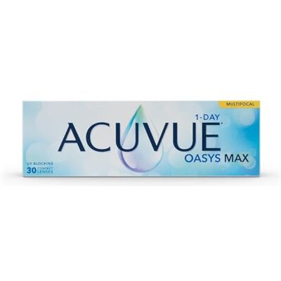 Acuvue Oasys Max 1-Day MULTIFOCAL Lentes diarias con Tecnología TearStable, filtro de luz OptiBlue y diseño Pupil Optimized, -2.75 dpt, diámetro 14.3 mm, 30 unidades, +1.50 adición, curva base 8.4 mm Acuvue Oasys Max 1-Day MULTIFOCAL Lentes diarias con Tecnología TearStable, filtro de luz OptiBlue y diseño Pupil Optimized, -2.75 dpt, diámetro 14.3 mm, 30 unidades, +1.50 adición, curva base 8.4 mm