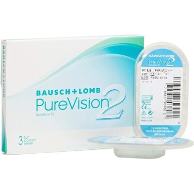 Purevision 2 lentillas, mensuales, 3 unidades, +03,00 (Positivo) Bausch + Lomb, esféricas, tecnología ComfortMoist, comodidad durante todo el día, mensuales, 8.6 BC, 14.00 DIA, Positivo Purevision 2 lentillas, mensuales, 3 unidades, +03,00 (Positivo) Bausch + Lomb, esféricas, tecnología ComfortMoist, comodidad durante todo el día, mensuales, 8.6 BC, 14.00 DIA, Positivo