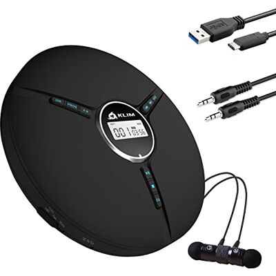 KLIM Discman Reproductor CD Portátil, Batería Interna, Auriculares Fusion Chip Anti Saltos que Protege el Contenido, Compatible con Discos Grabables, Regrabables y MP3, Negro KLIM Discman Reproductor CD Portátil, Batería Interna, Auriculares Fusion Chip Anti Saltos que Protege el Contenido, Compatible con Discos Grabables, Regrabables y MP3, Negro