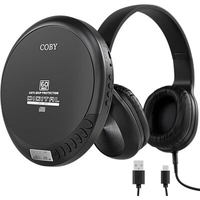 Coby Reproductor de CD portátil con auriculares Reproductor de disco compacto antisaltos de 60 segundos con paquete de auriculares plegables Reproductor de CD pequeño portátil para viajes, hogar Coby Reproductor de CD portátil con auriculares Reproductor de disco compacto antisaltos de 60 segundos con paquete de auriculares plegables Reproductor de CD pequeño portátil para viajes, hogar