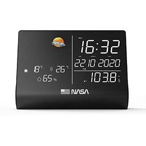 GT PHOTO NASA WSP1300 Estación meteorológica interior altavoz Bluetooth, pantalla LED de 6,4", sensor inalámbrico exterior, temperatura y humedad, radio FM, despertador, calendario negro GT PHOTO NASA WSP1300 Estación meteorológica interior altavoz Bluetooth, pantalla LED de 6,4", sensor inalámbrico exterior, temperatura y humedad, radio FM, despertador, calendario negro