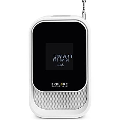 Explore Scientific Radio Despertador con función Dab+, Bluetooth, Toma USB, batería Recargable, Color Blanco Explore Scientific Radio Despertador con función Dab+, Bluetooth, Toma USB, batería Recargable, Color Blanco