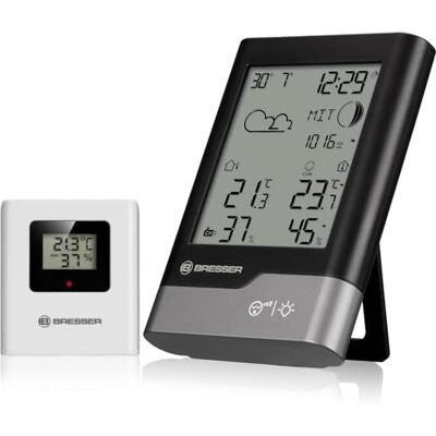 Bresser Estación meteorológica casa negro gris con sensor exterior Temperatura interior y exterior, humedad, previsión del tiempo, presión, confort interior, aviso de helada, fase lunar Bresser Estación meteorológica casa negro gris con sensor exterior Temperatura interior y exterior, humedad, previsión del tiempo, presión, confort interior, aviso de helada, fase lunar