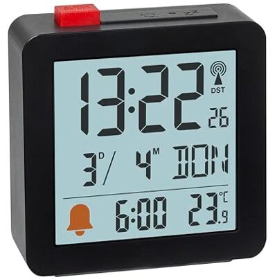 TFA Dostmann Despertador Digital de Viaje, Funciona con Pilas, con Zona horaria, Incluye termómetro Interior, con Fecha y día de la Semana, Iluminado, Color Negro TFA Dostmann Despertador Digital de Viaje, Funciona con Pilas, con Zona horaria, Incluye termómetro Interior, con Fecha y día de la Semana, Iluminado, Color Negro