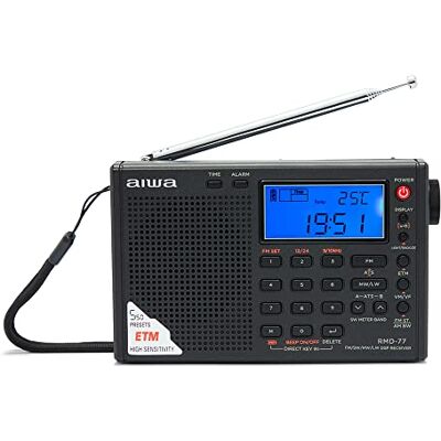 Aiwa RMD-77: Radio Multibanda, FM PLL DSP estéreo/SW/MW/LW, con Auriculares y Funda de Transporte Aiwa RMD-77: Radio Multibanda, FM PLL DSP estéreo/SW/MW/LW, con Auriculares y Funda de Transporte