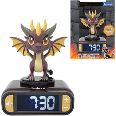 LEXIBOOK , Dragón Reloj Despertador Luz Nocturna, Sonidos y melodías, pantalla LCD retroiluminada, luminoso, snooze, negro LEXIBOOK , Dragón Reloj Despertador Luz Nocturna, Sonidos y melodías, pantalla LCD retroiluminada, luminoso, snooze, negro