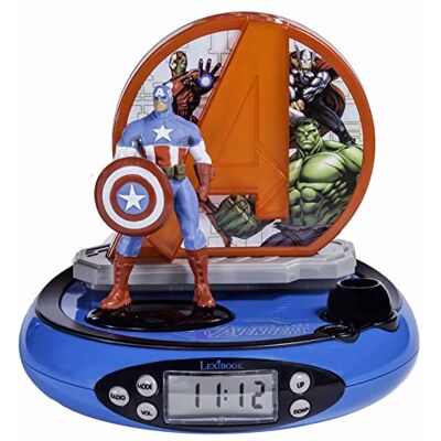 LEXIBOOK Marvel The Avengers Captain America Wekkerradio Met Projector, Ingebouwde nachtlamp, projectie Van de tijd aan het plafond, geluidseffecten, op batterijen, Blauw/Rood, LEXIBOOK Marvel The Avengers Captain America Wekkerradio Met Projector, Ingebouwde nachtlamp, projectie Van de tijd aan het plafond, geluidseffecten, op batterijen, Blauw/Rood,