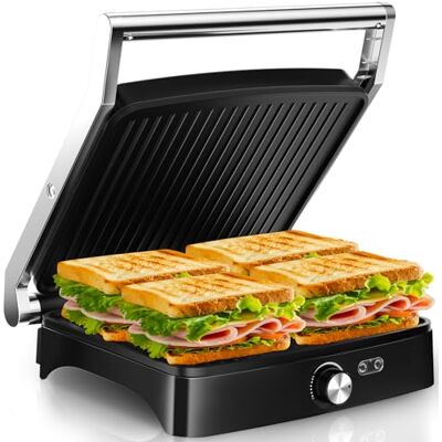YASHE Sandwichera Eléctrica 2000W – Grill Panini y Parrilla Eléctrica Interior para Bocadillos, Carnes y Verduras – Placas Antiadherentes Grandes – Apertura 180° – Temperatura Automática – Fácil Limpi YASHE Sandwichera Eléctrica 2000W – Grill Panini y Parrilla Eléctrica Interior para Bocadillos, Carnes y Verduras – Placas Antiadherentes Grandes – Apertura 180° – Temperatura Automática – Fácil Limpi