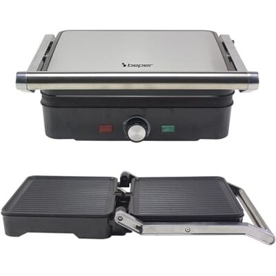 BEPER GRAND GRILL Parrilla Eléctrica Multifunción 3 en 1: Sartén para Carne, Plancha para Paninis y Parrilla Barbacoa – Placas de 28 x 25 cm, Apertura de 180°, Termostato Ajustable – 2000W BEPER GRAND GRILL Parrilla Eléctrica Multifunción 3 en 1: Sartén para Carne, Plancha para Paninis y Parrilla Barbacoa – Placas de 28 x 25 cm, Apertura de 180°, Termostato Ajustable – 2000W